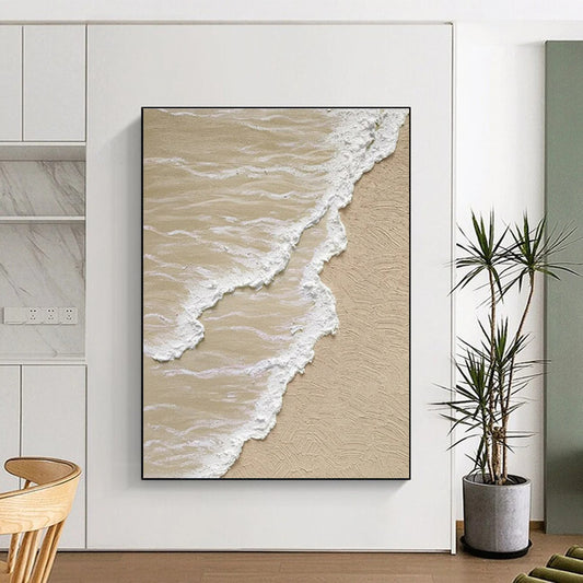 Large Size Beige, White, and Gray Textured Abstract Seaside Art DPS479