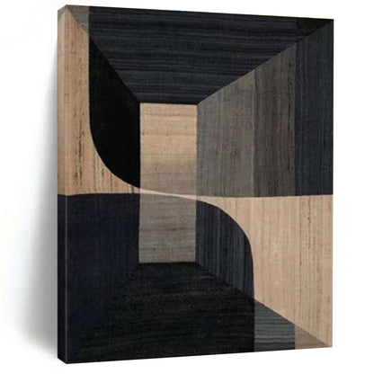 Unique Abstract Art in Black and Beige Geometric 3D Design, Handmade Art Piece PT328