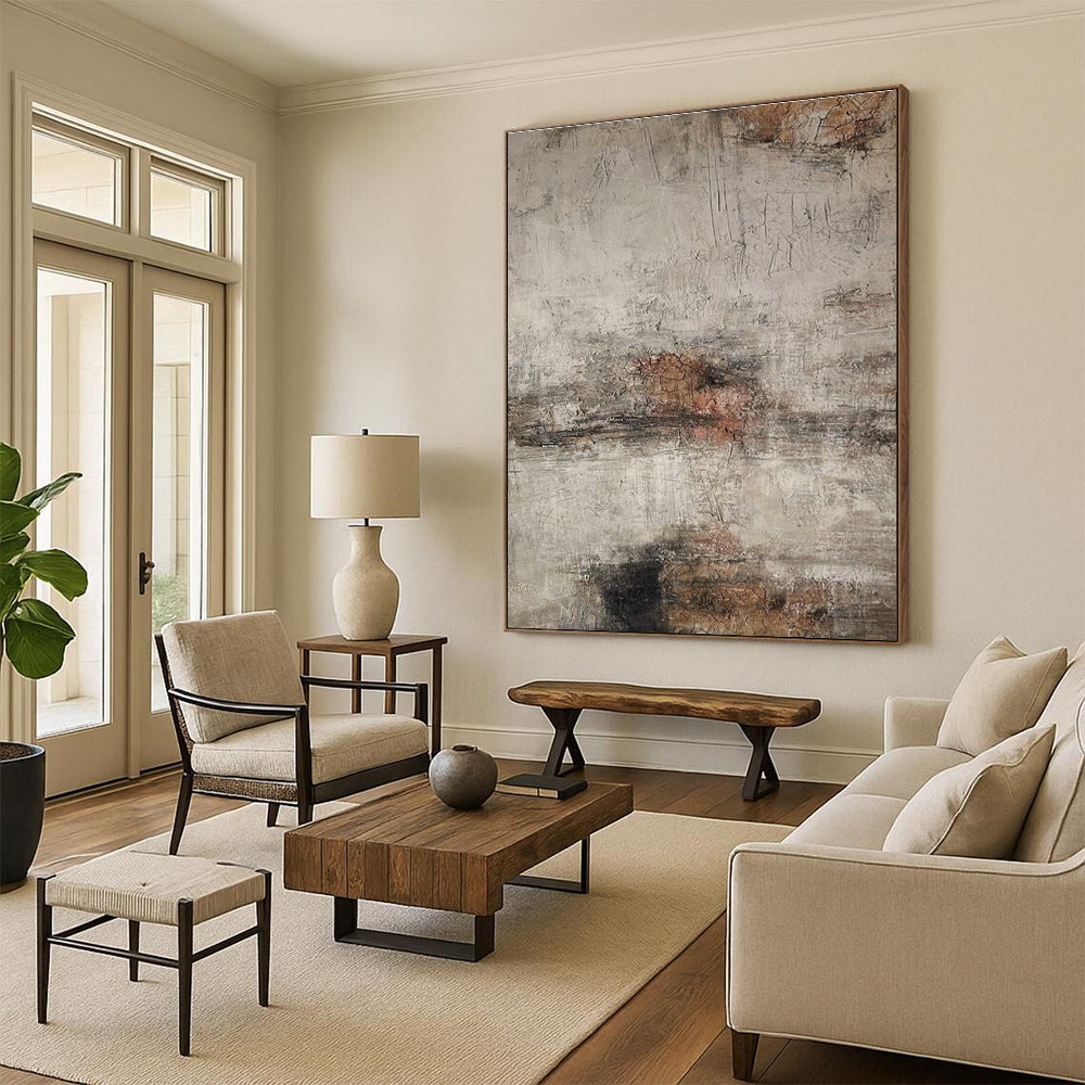 Large Contemporary Wall Art Gray and Brown Textured Abstract Art PT629