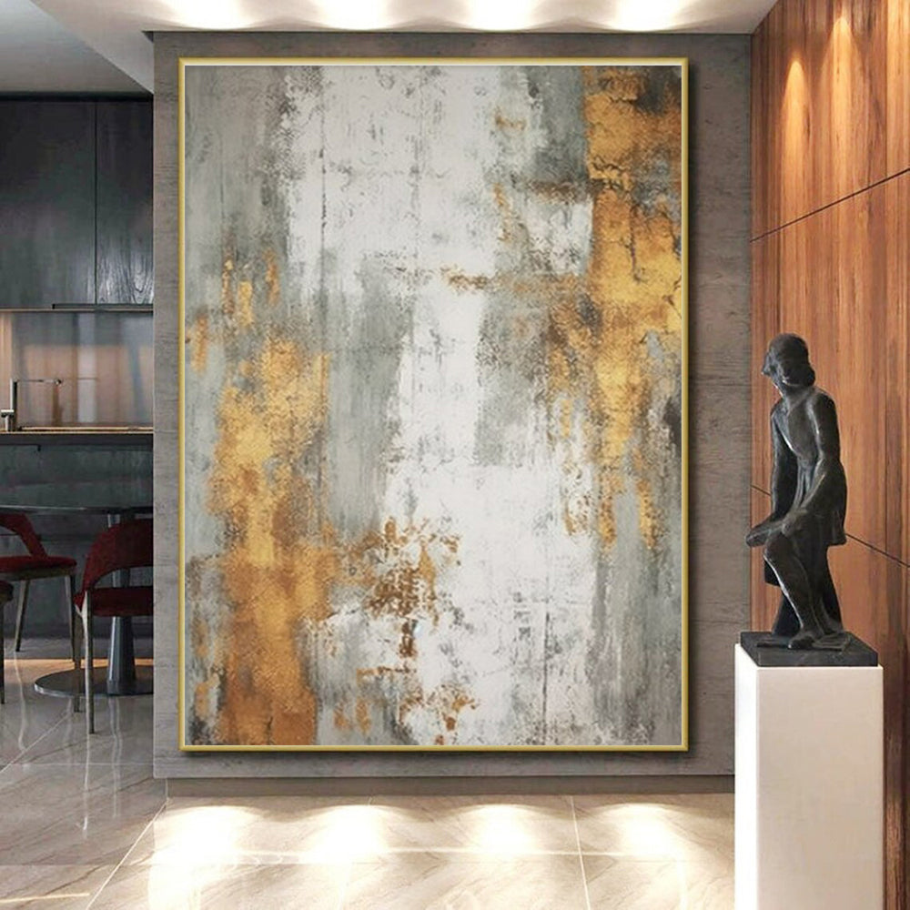 Handmade Art Gold, Gray, and White Textured Abstract Art PT740