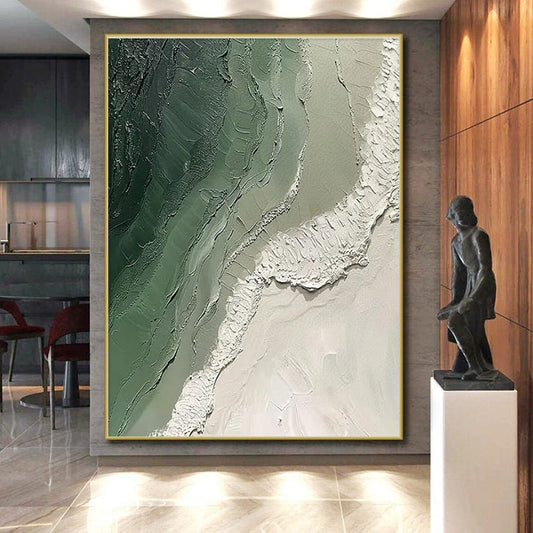 Cool Abstract Paintings Green and White Textured Abstract Art PT816