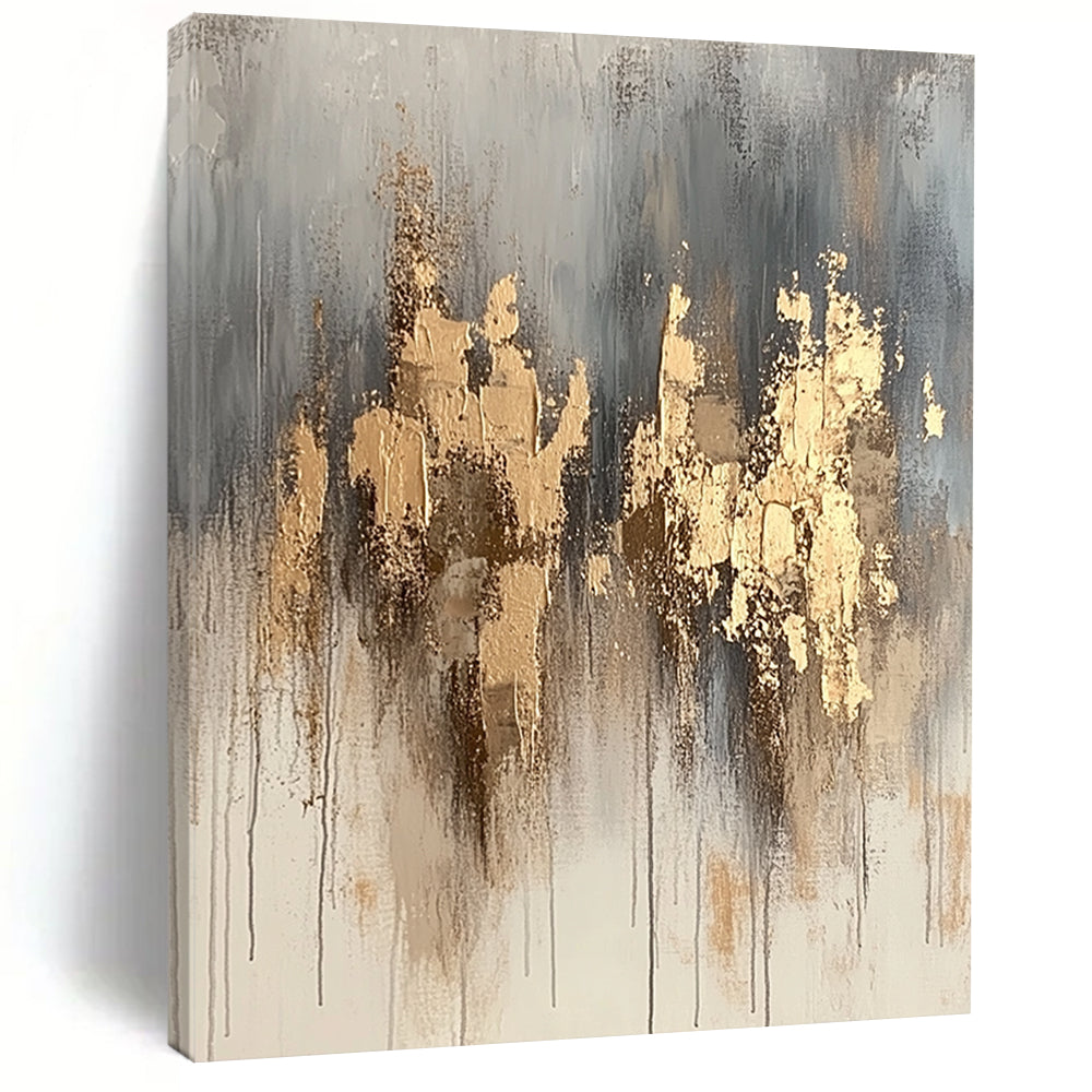 Large Abstract Painting For Living Room, Gold Gray Beige Abstract Textured Art PT170