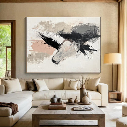 Black Gray Beige Pink Horse Abstract Art PT143