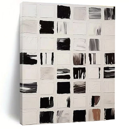 Hand Painted Art Black, White and Gray Grid Abstract Composition, Acrylic Modern Art Painting PT555