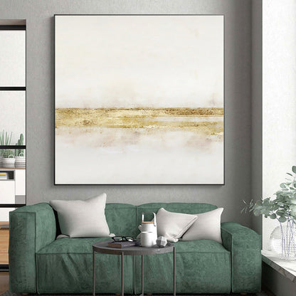 Hand-Painted White & Gold Textured Minimalist Abstract Painting On Canvas PT091