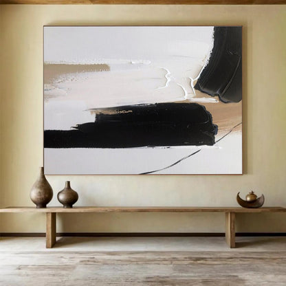 Large Painting In Living Room Black, White, and Beige Abstract Minimalist Art HPS355