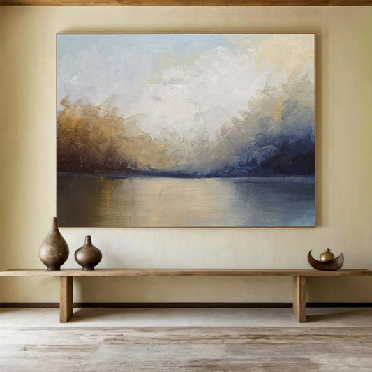 Modern Art Acrylic Blue, Beige & Gray Abstract Coastal Art HPS169