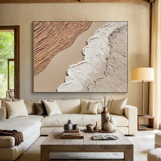 Handmade Art Beige, White & Brown Textured Abstract Painting On Canvas PT024