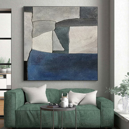 Large Size Gray Blue Geometric Abstract Acrylic Painting PT434