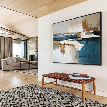 Cool Abstract Paintings Blue, Beige, and White Abstract Coastal Reflection HPS308