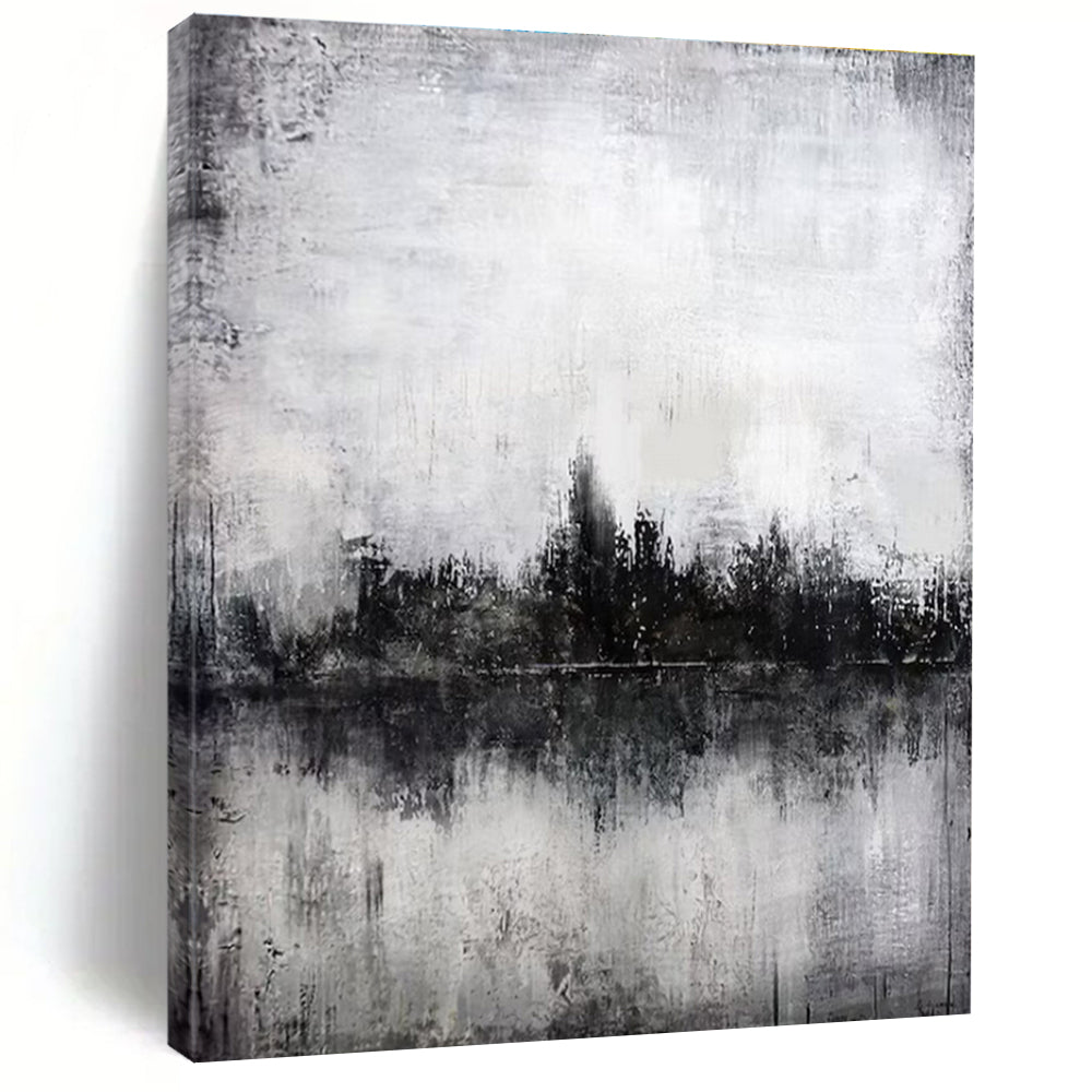 Acrylic Modern Art Paintings Black, White, and Gray Textured Landscape Abstract Art PT704