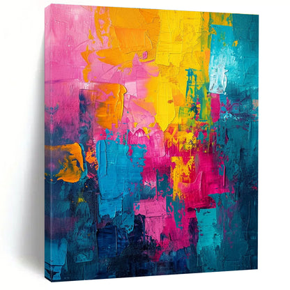 Acrylic Modern Art Paintings in Vibrant Pink, Yellow, Teal, and Blue PT224