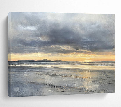 Cool Abstract Paintings Gray, Orange, and Yellow Dramatic Seaside Sunset HPS318