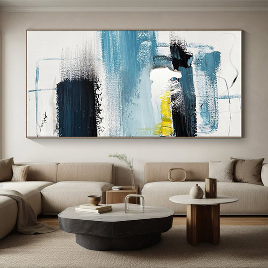 Cool Abstract Paintings Blue Black Yellow Abstract Composition Acrylic Art PT462
