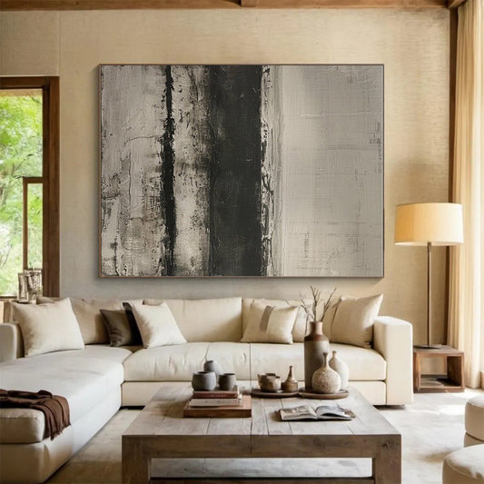 Minimalist Canvas Art Black and White Textured Abstract Art PT762