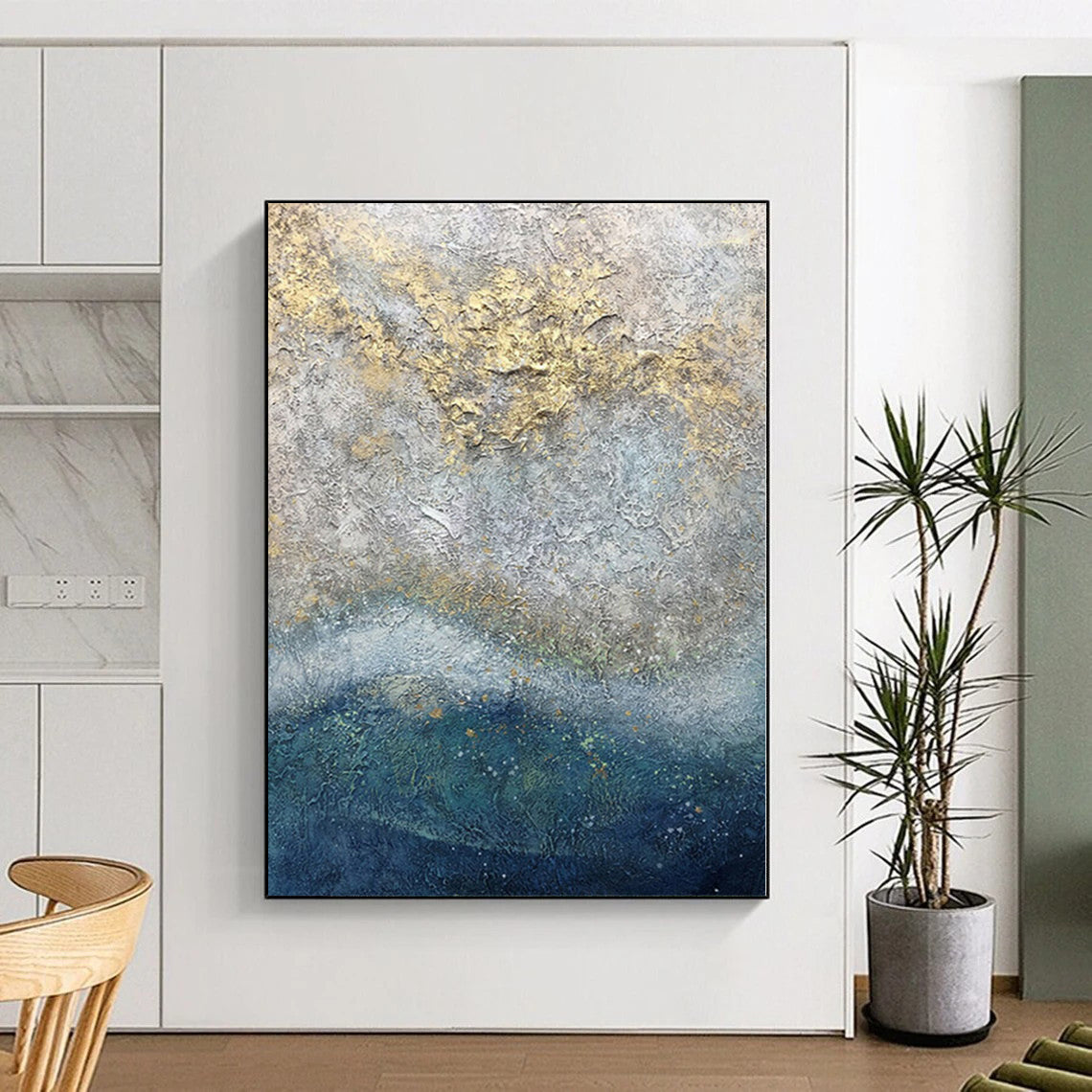 Huge Size Textured Gray and Gold Abstract Painting, Oversized Abstract Wall Art PT005