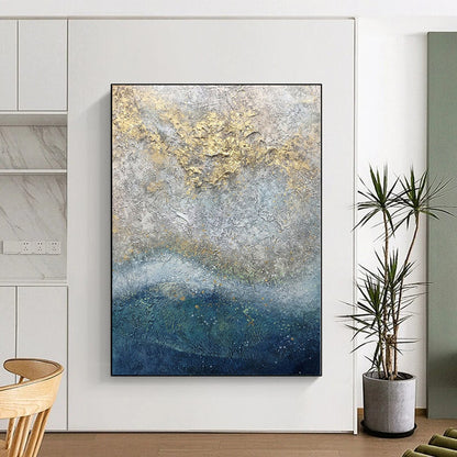 Huge Size Textured Gray and Gold Abstract Painting, Oversized Abstract Wall Art PT005