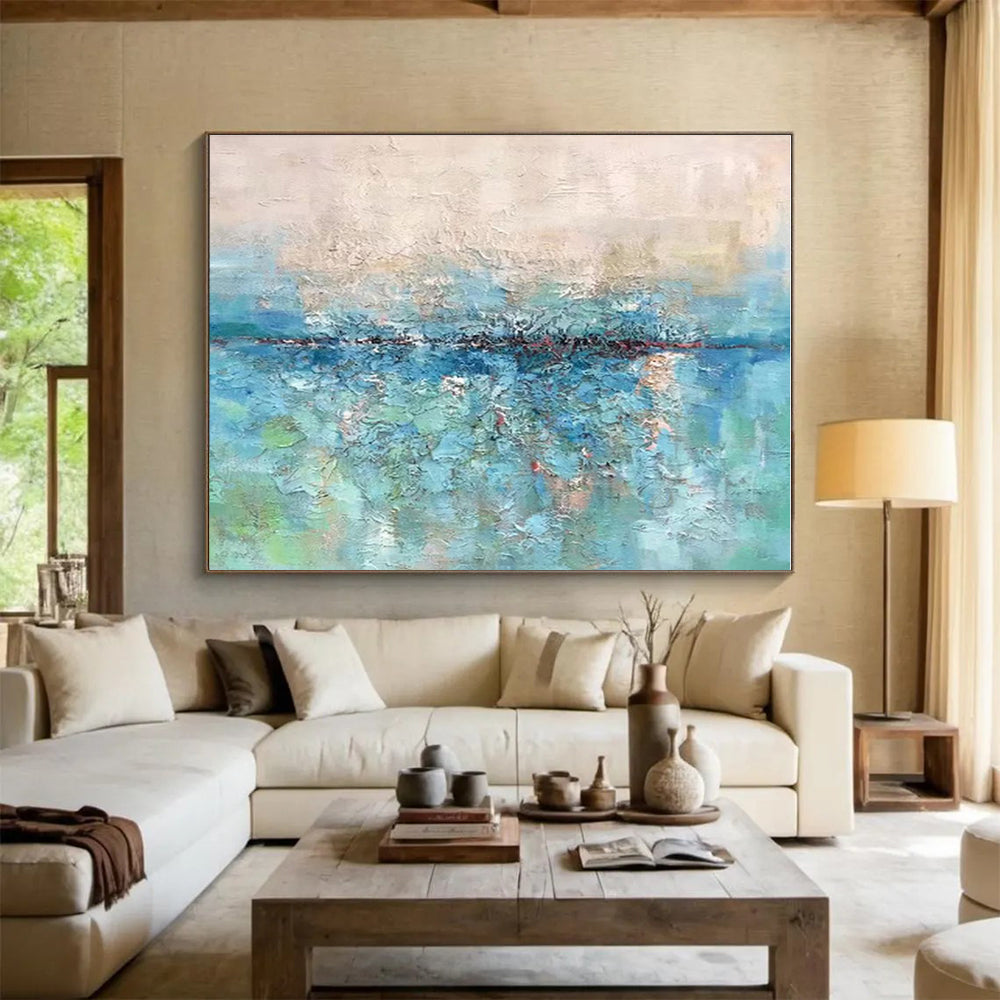 Unique Abstract Art Blue & Green Textured Sea Abstract Painting On Canvas HPS092