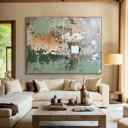 Large Contemporary Wall Art Green, Beige & White Textured Abstract Acrylic Painting HPS249