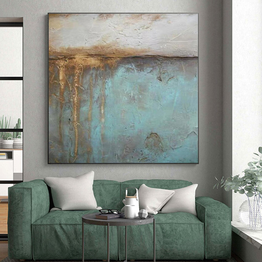 Big Painting Teal and Brown Textured Abstract Work, Large Contemporary Wall Art PT530