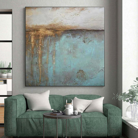 Big Painting Teal and Brown Textured Abstract Work, Large Contemporary Wall Art PT530