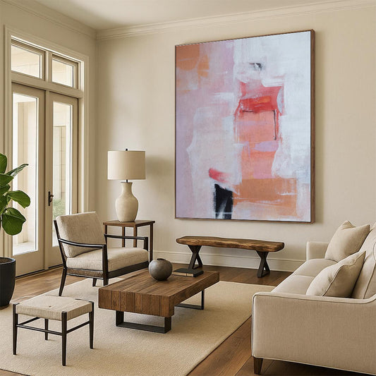 Hand-Painted Pink Orange White Abstract Art PT357
