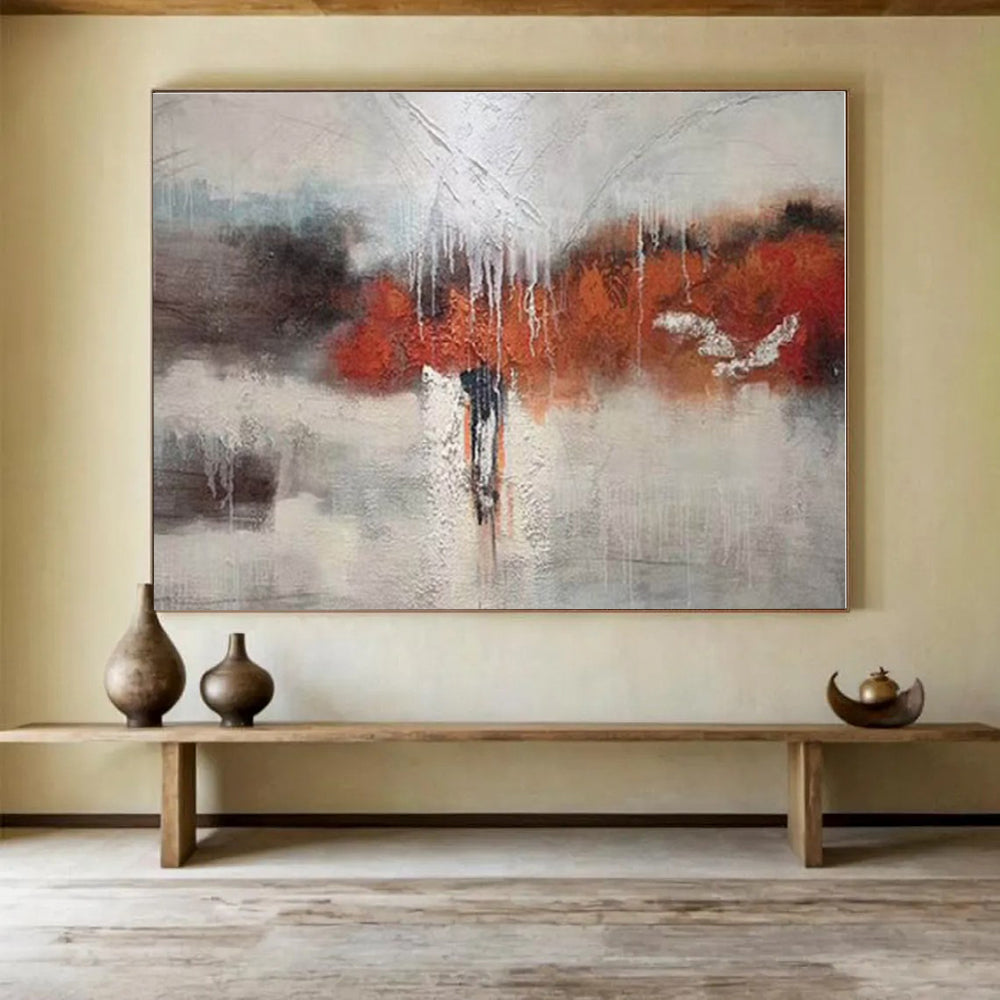 Unique Abstract Art Gray, Orange & White Textured Abstract Painting On Canvas HPS082