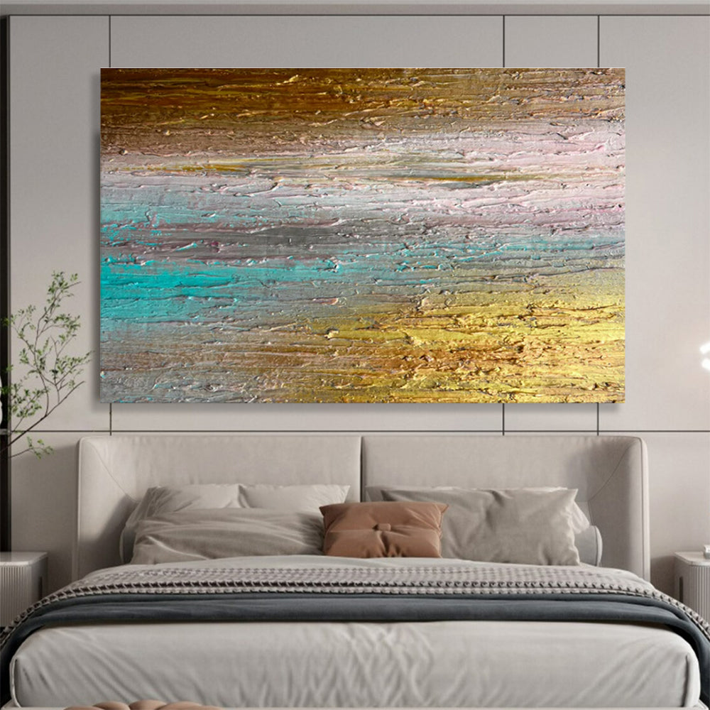 Gaint Canvas Art Gold, Teal, and Brown Textured Abstract Landscape Art HPS392