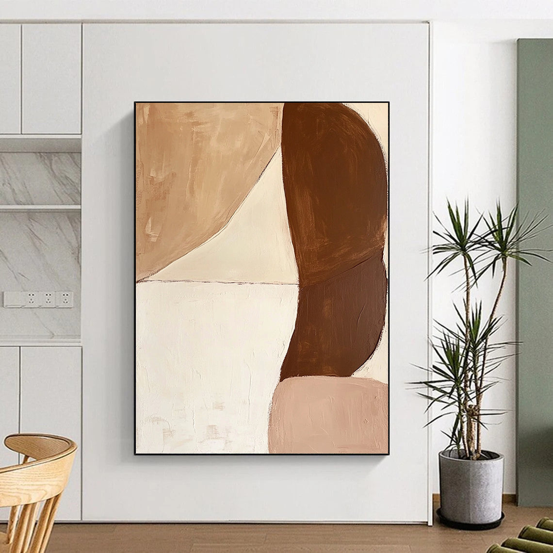 Modern Art Acrylic Beige & Brown Geometric Abstract Painting On Canvas PT129