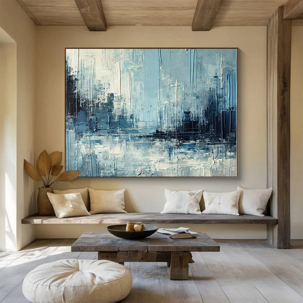 Cool Abstract Paintings Blue & Gray Textured Urban Abstract Painting On Canvas HPS094