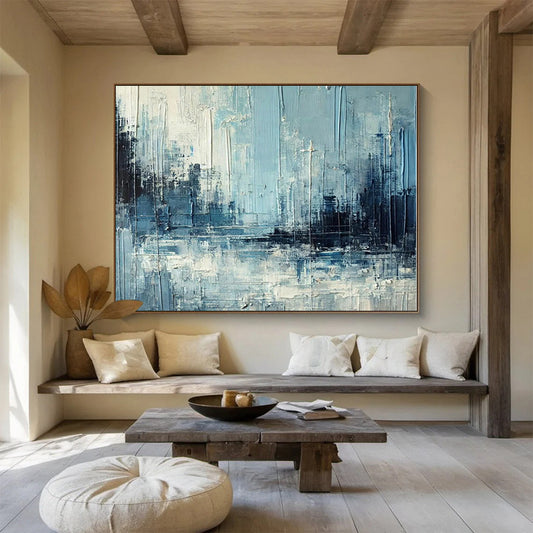 Cool Abstract Paintings Blue & Gray Textured Urban Abstract Painting On Canvas HPS094