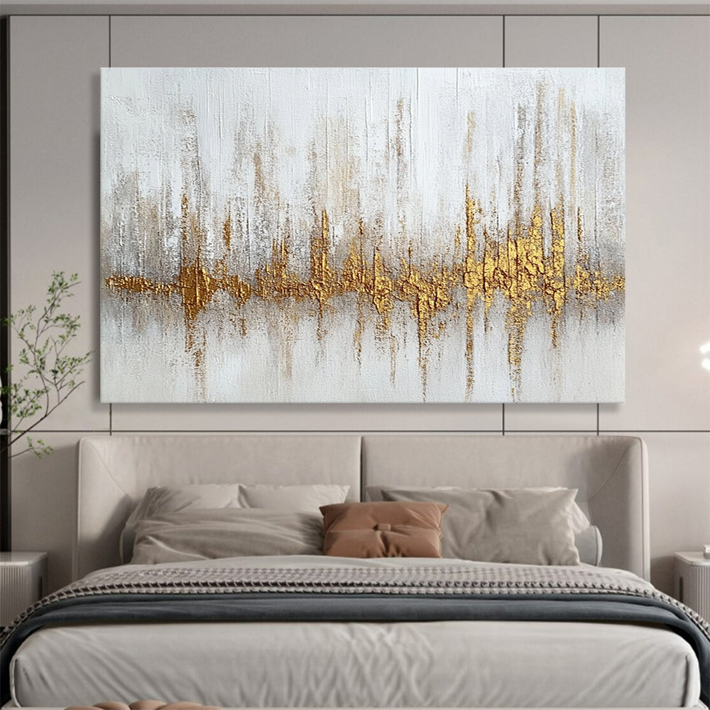 Large Size Gold, Gray & White Textured Abstract Painting HPS293