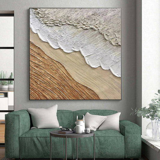 Handmade Art Textured Beige and Brown Abstract with Layered Details PT013