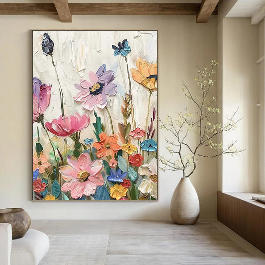 Hand Painted Art Colorful Floral with Bird Abstract Flower Painting DPS446