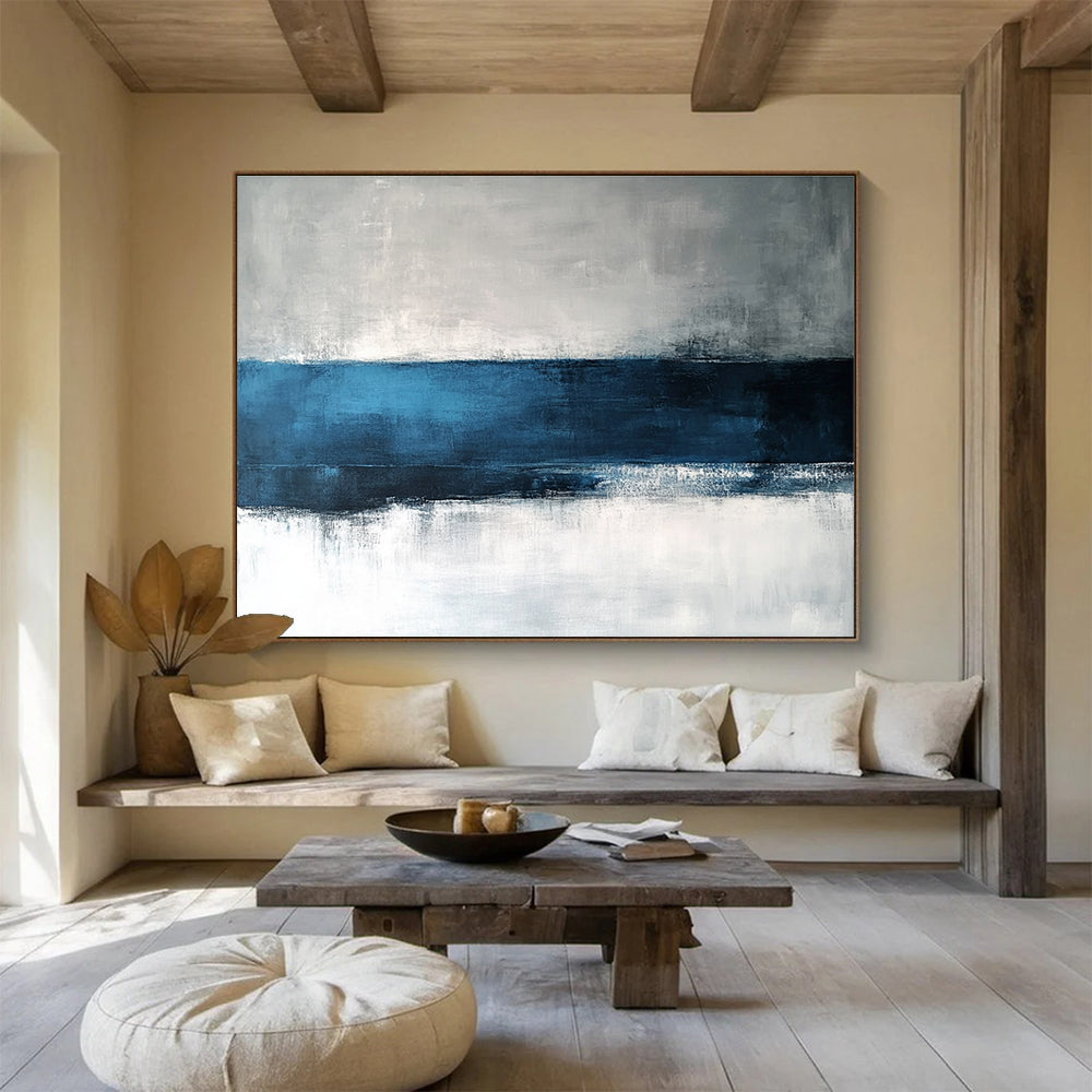 Large Size Blue, Gray & White Textured Landscape Abstract Painting HPS282