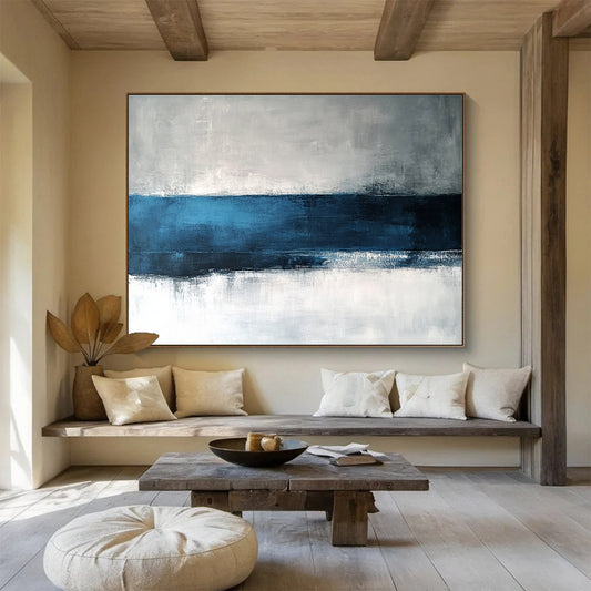 Large Size Blue, Gray & White Textured Landscape Abstract Painting HPS282