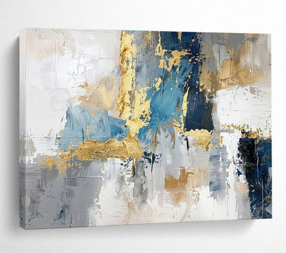 Hand-Painted Blue, Gray, and Gold Textured Abstract Art HPS371