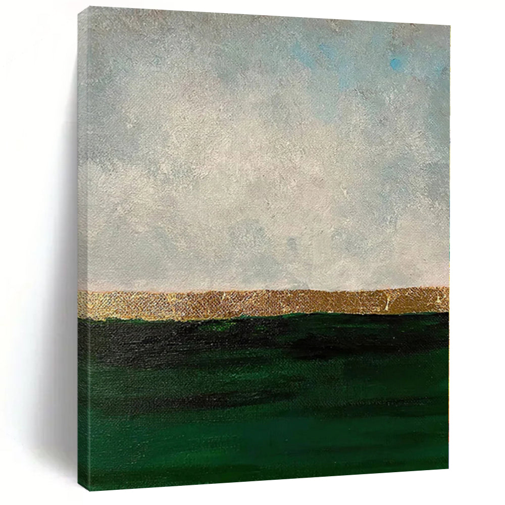 Unique Abstract Art Green, Gold & Gray Textured Abstract Painting On Canvas PT045