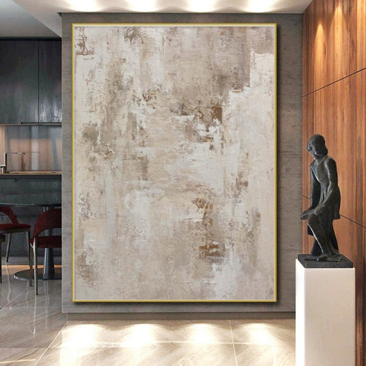 Hand Painted Art Beige and Gray Textured Abstract Piece, Modern Art Acrylic PT329