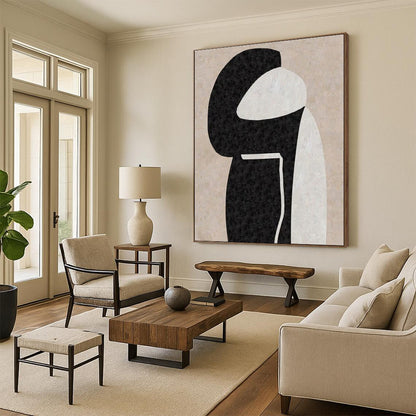 Unique Abstract Art Black, Beige, and White Organic Abstract Art PT696