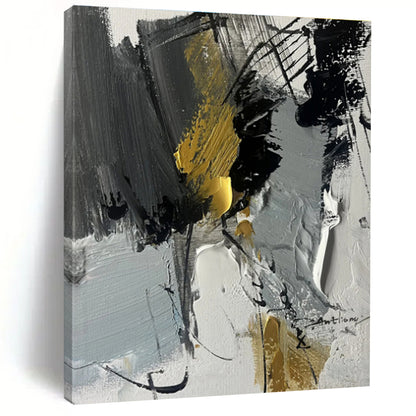 Large Size Gray Black Gold Abstract Expressionist Acrylic Painting PT466