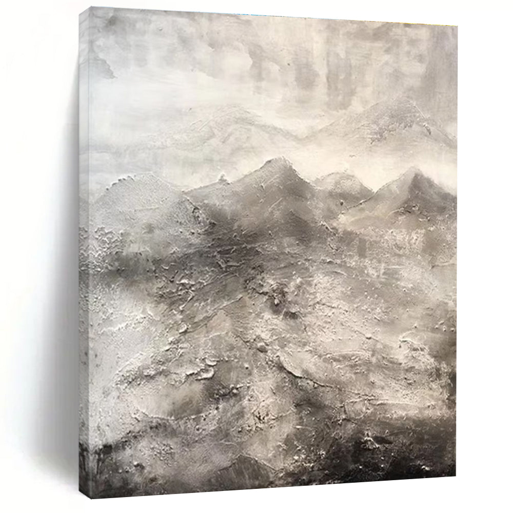 Hand-Painted Grey and White Abstract Textural Mountain Landscape Art PT251