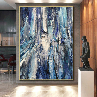 Cool Abstract Paintings Blue, Gray, and White Textured Abstract Art PT755