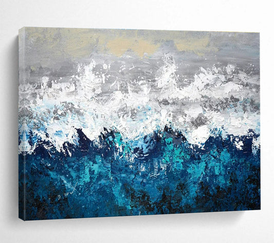 Paintings For House Blue, White, and Gray Textured Abstract Seaside Art HPS370