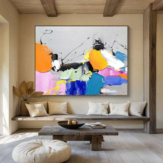 Unique Abstract Art Multicolor (Orange, Pink, Blue, Yellow) Textured Abstract Painting HPS233