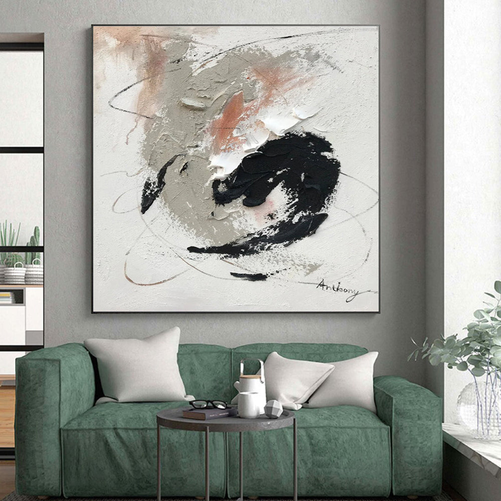 Cool Abstract Paintings Black Gray White Textured Abstract Art PT473