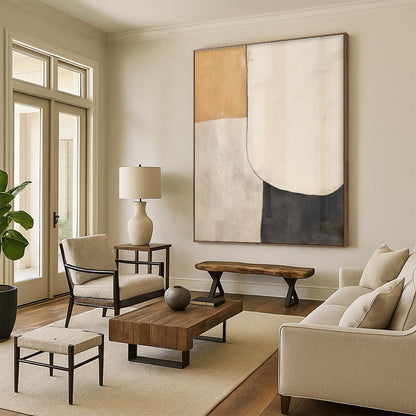 Large Size Beige, Black, and Brown Abstract Art PT668