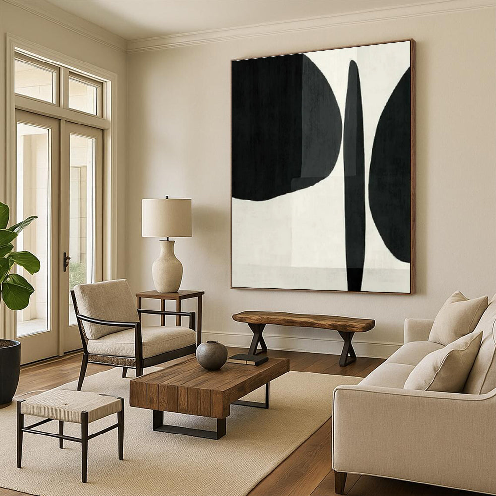 Modern Art Acrylic Black and White Geometric Abstract Art PT778