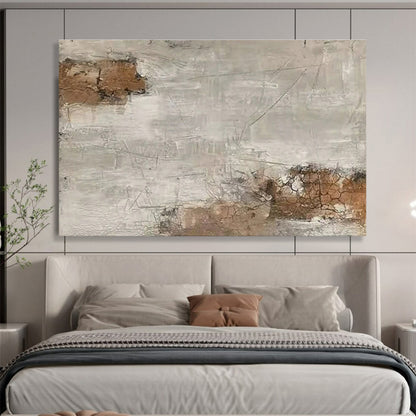 Large Painting In Living Room Beige, Gray, and Brown Textured Abstract Landscape Art HPS375
