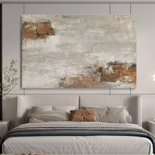 Large Painting In Living Room Beige, Gray, and Brown Textured Abstract Landscape Art HPS375